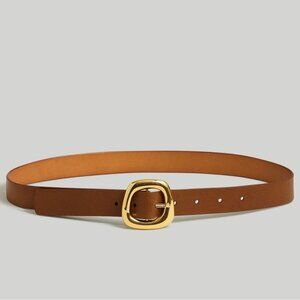 Madewell Women's Sz L Puffed-Buckle Leather Belt Desert Camel Brown NP333